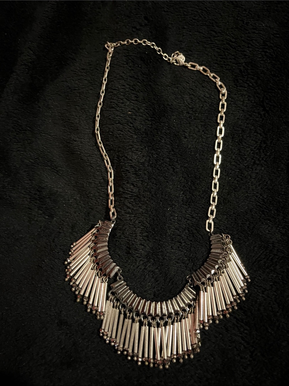 Silver Fringe Bib Necklace - Women's Fashion Jewelry
